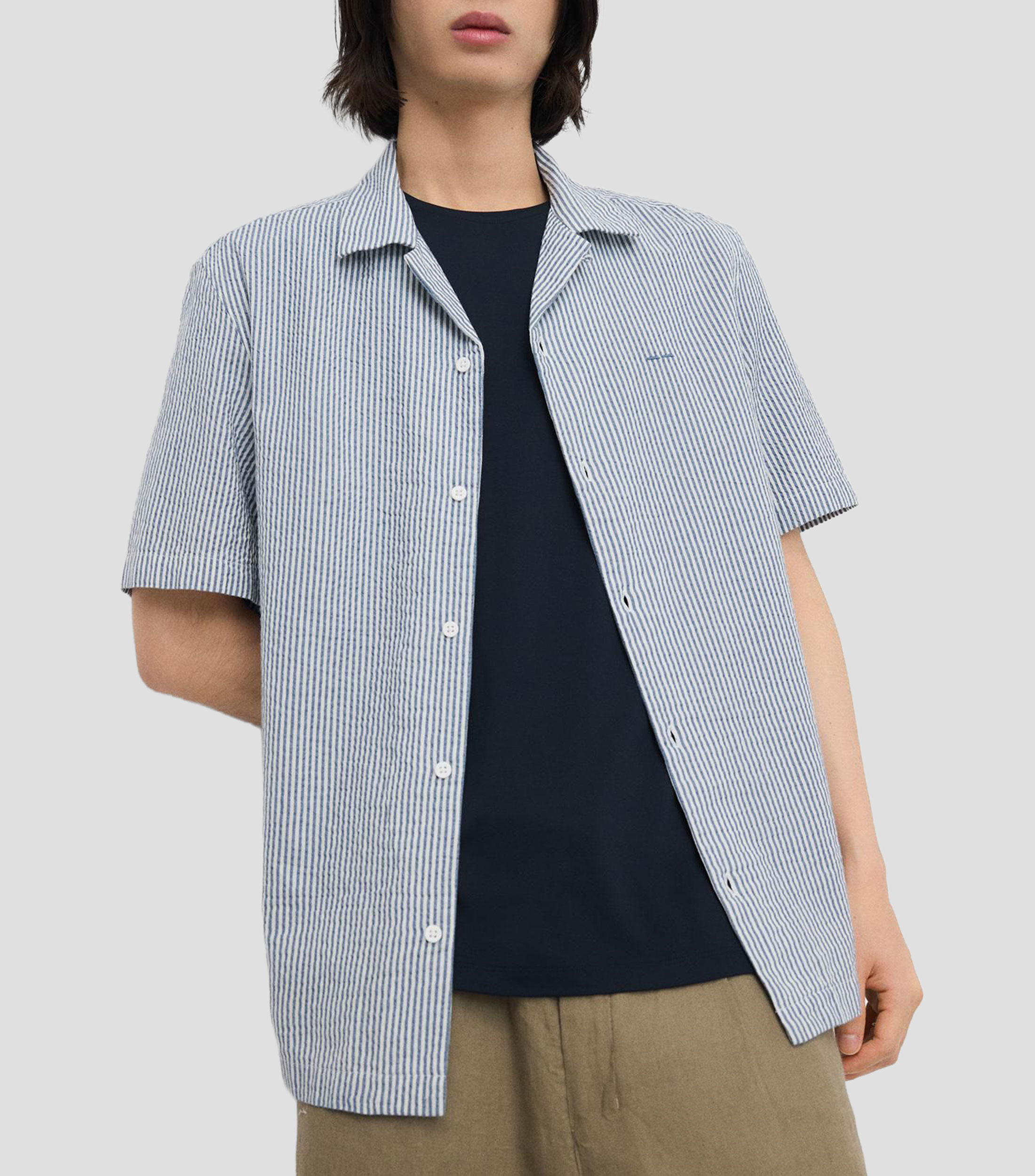 Camisa de rayas con manga corta Hombre